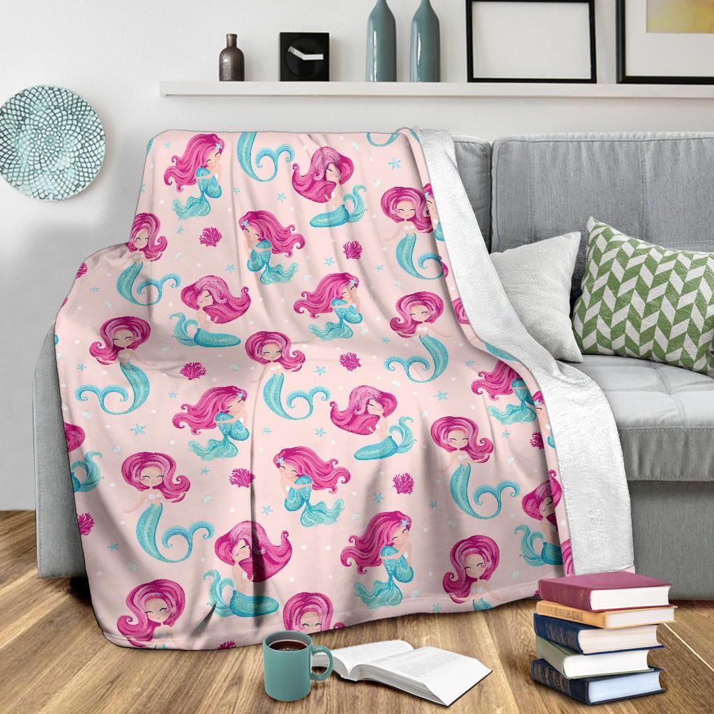 Mermaid Pink Pattern Print Blanket-grizzshop