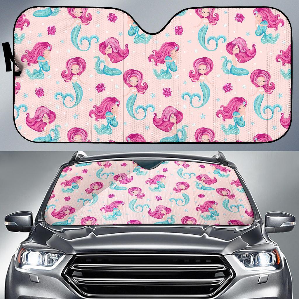 Mermaid Pink Pattern Print Car Sun Shade-grizzshop