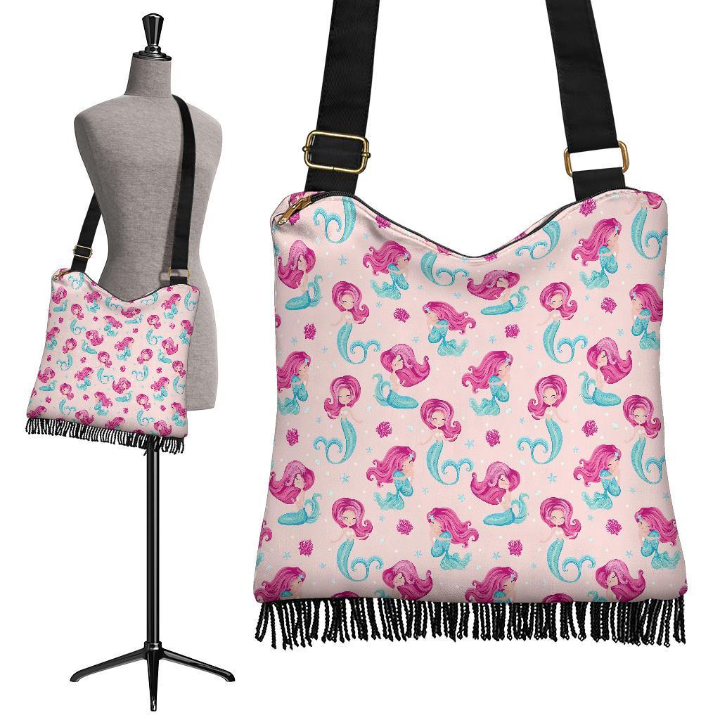 Mermaid Pink Pattern Print Crossbody bags-grizzshop