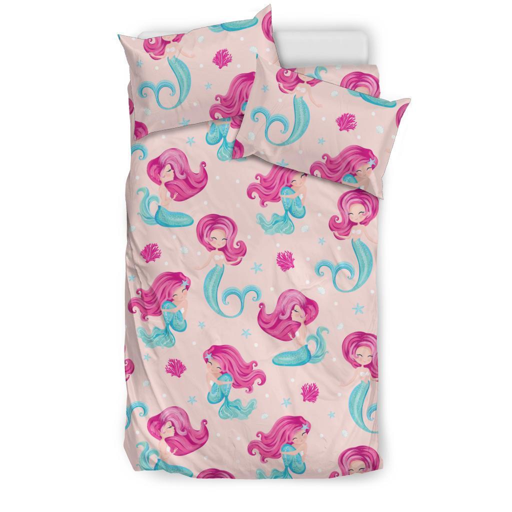 Mermaid Pink Pattern Print Duvet Cover Bedding Set-grizzshop