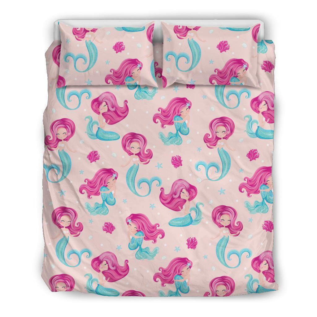 Mermaid Pink Pattern Print Duvet Cover Bedding Set-grizzshop
