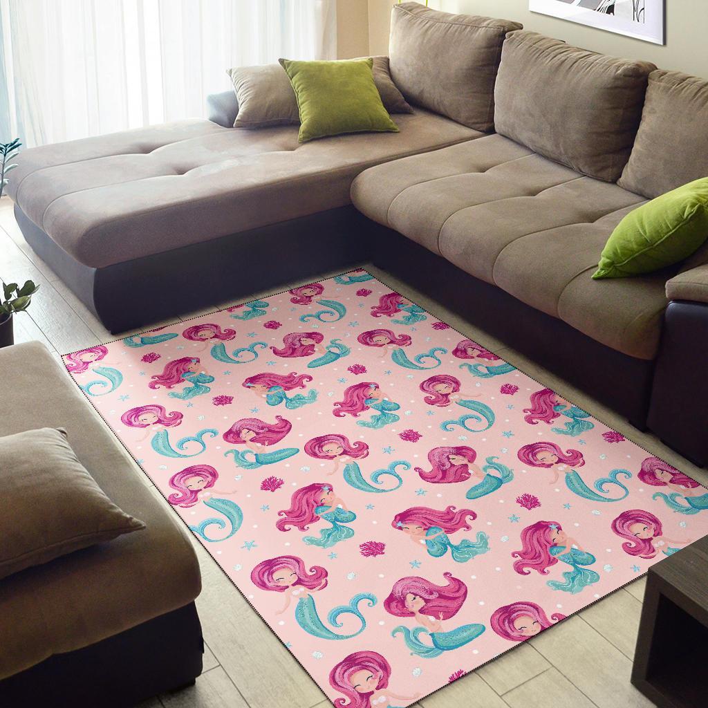 Mermaid Pink Pattern Print Floor Mat-grizzshop
