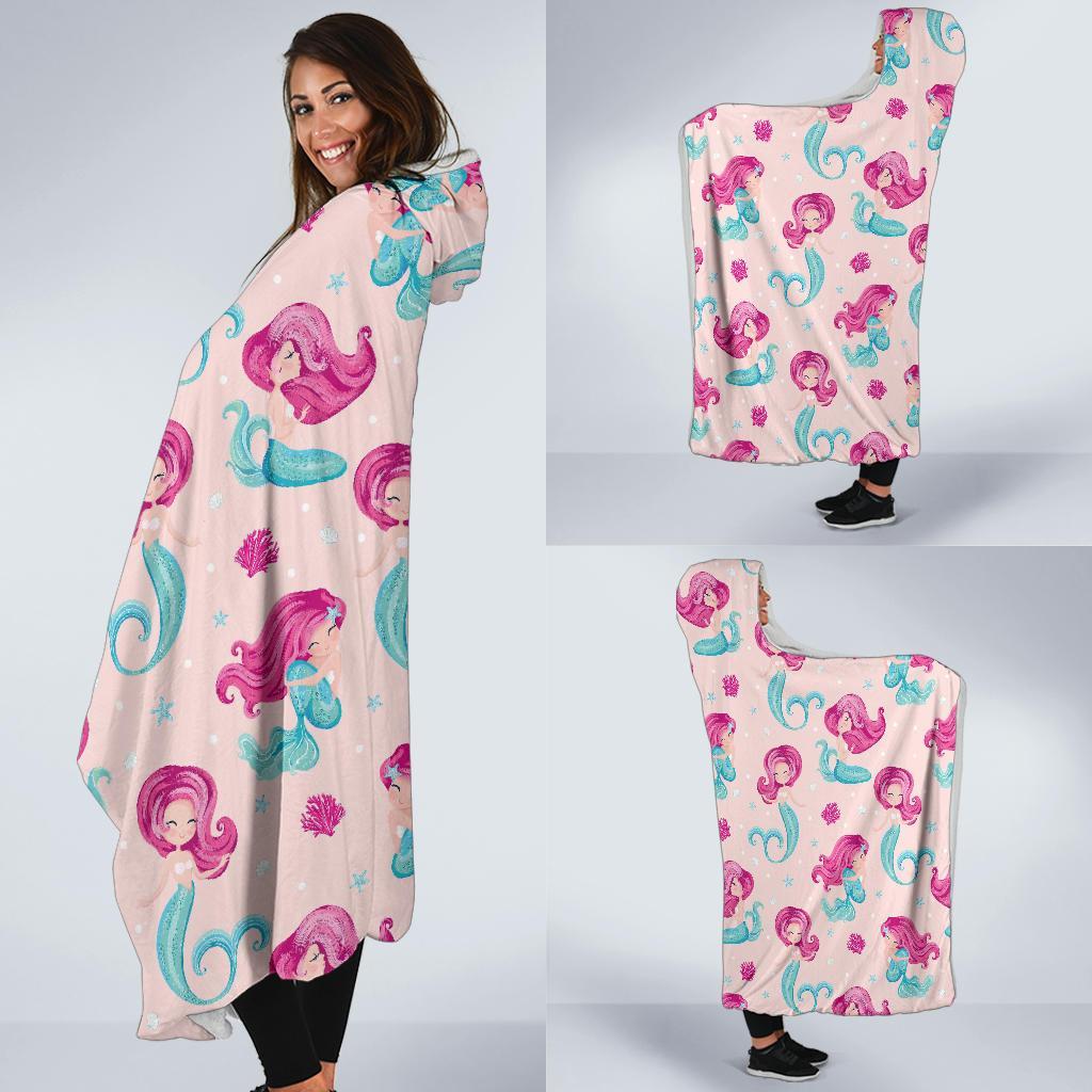 Mermaid Pink Pattern Print Hooded Blanket-grizzshop