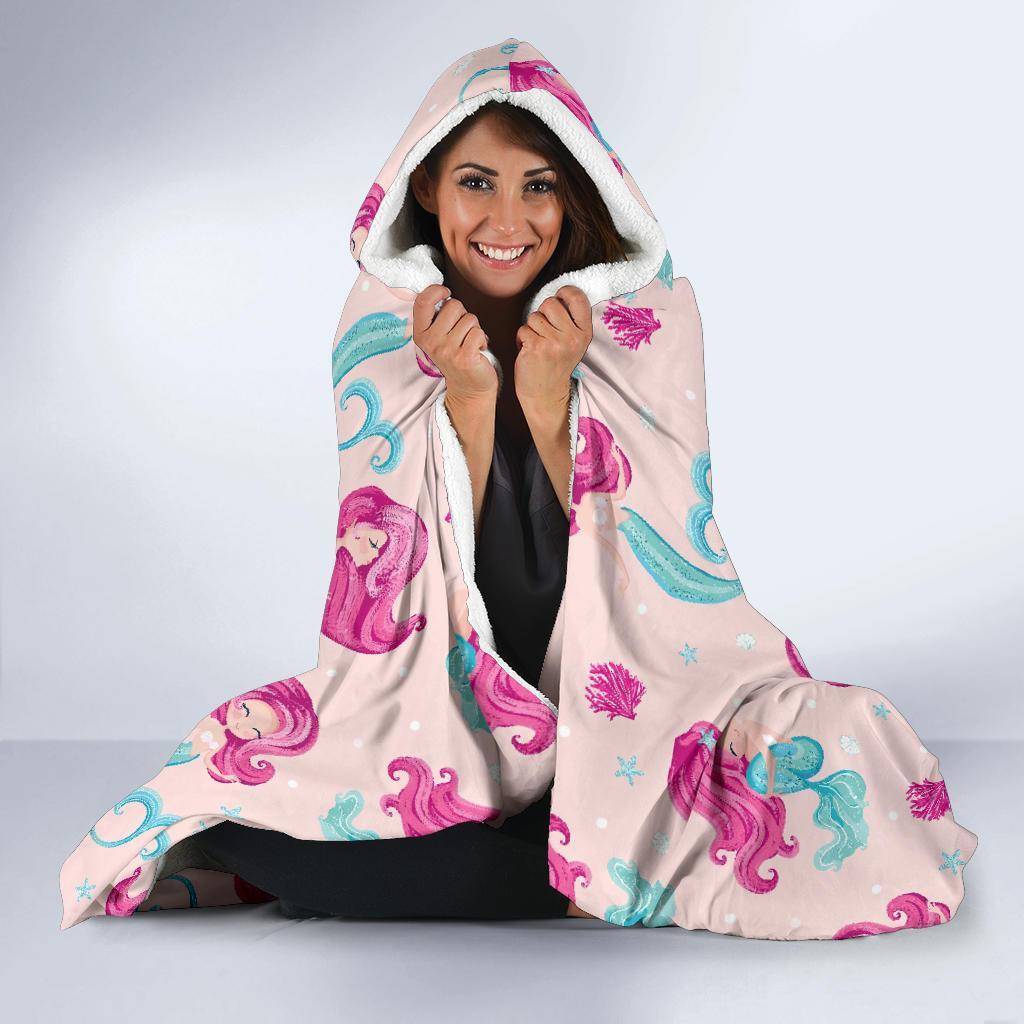Mermaid Pink Pattern Print Hooded Blanket-grizzshop