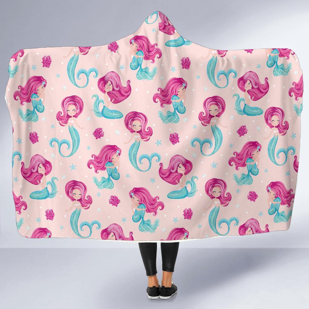 Mermaid Pink Pattern Print Hooded Blanket-grizzshop