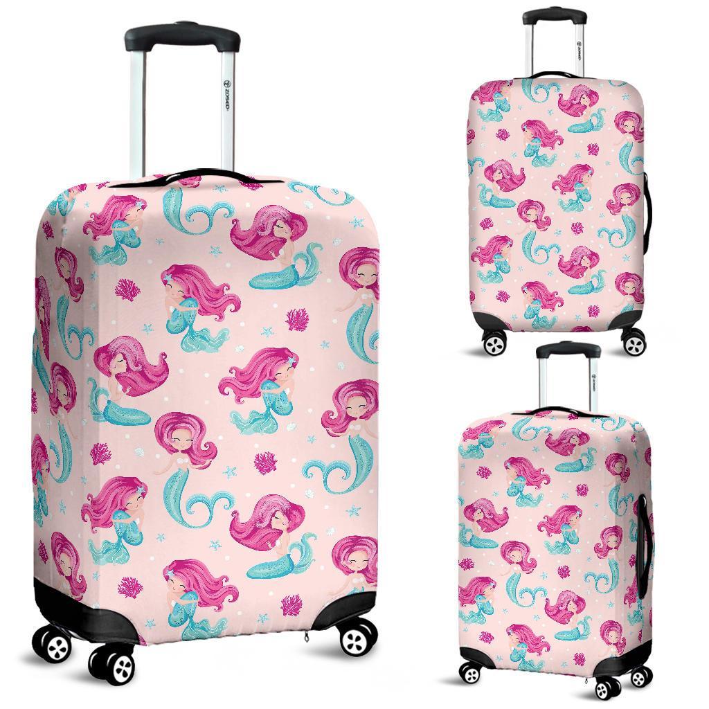 Mermaid Pink Pattern Print Luggage Cover Protector-grizzshop