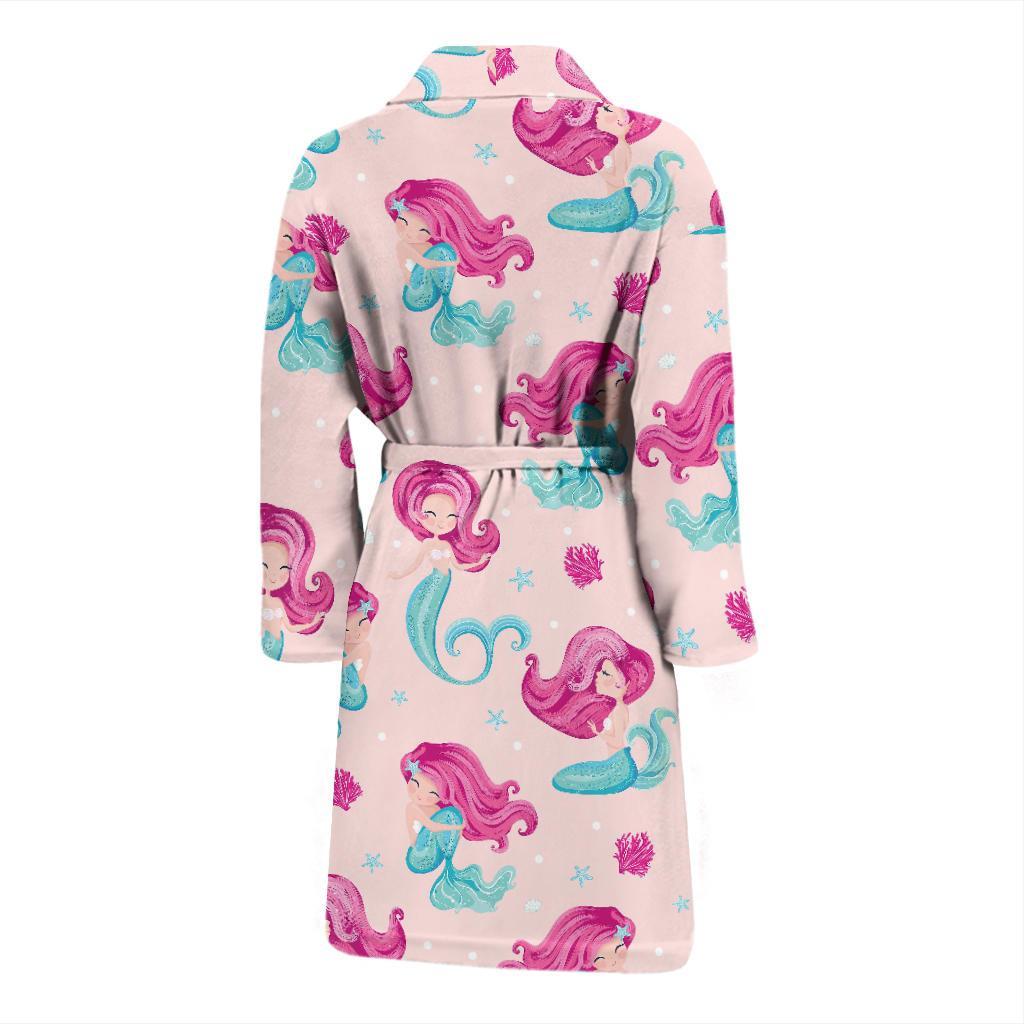 Mermaid Pink Pattern Print Men Long Robe-grizzshop