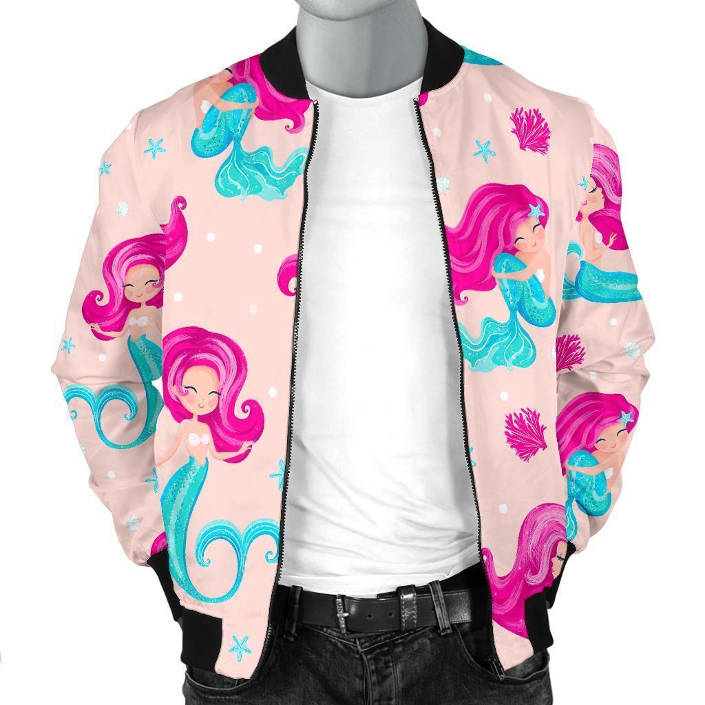 Mermaid Pink Pattern Print Men's Bomber Jacket-grizzshop