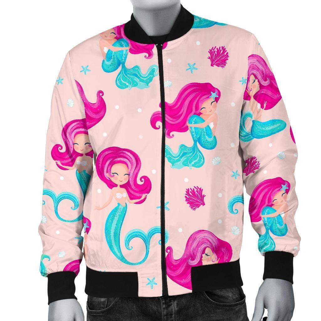 Mermaid Pink Pattern Print Men's Bomber Jacket-grizzshop