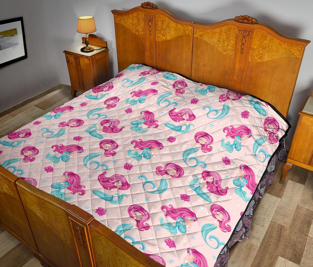 Mermaid Pink Pattern Print Quilt-grizzshop