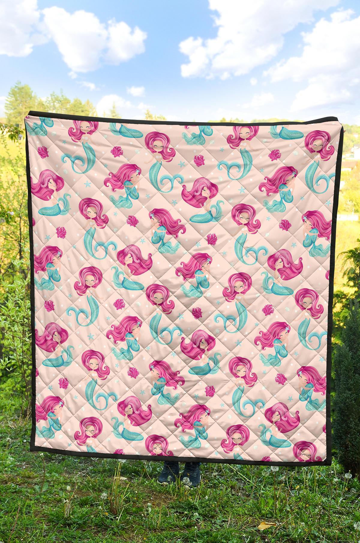 Mermaid Pink Pattern Print Quilt-grizzshop