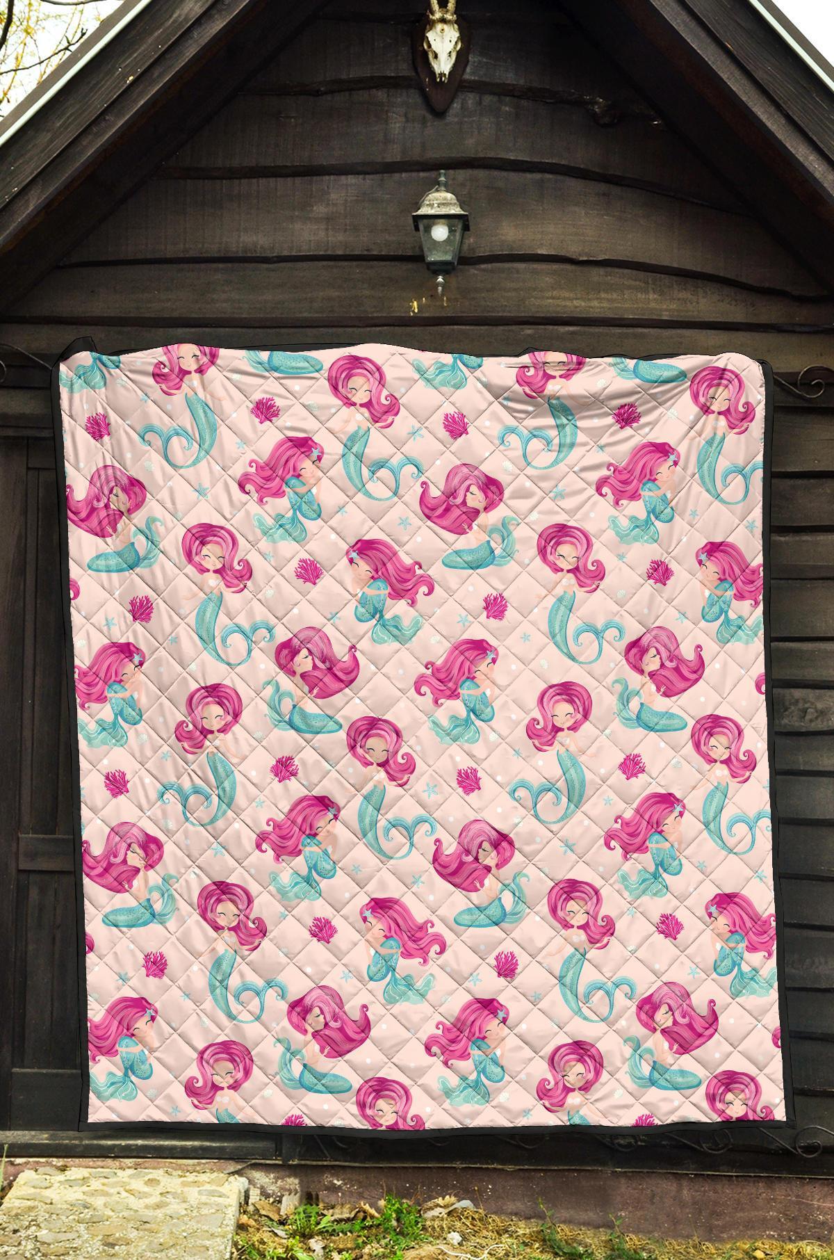 Mermaid Pink Pattern Print Quilt-grizzshop