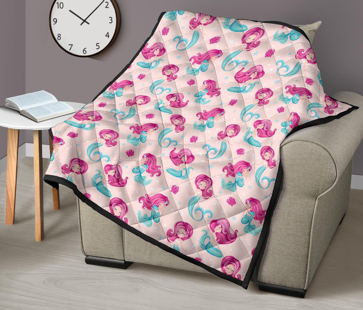 Mermaid Pink Pattern Print Quilt-grizzshop