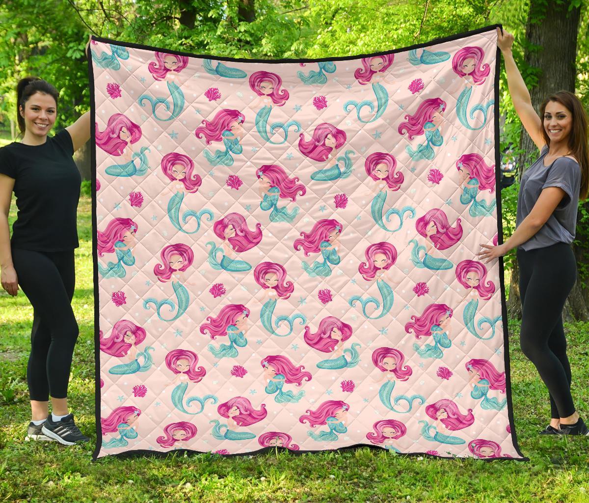 Mermaid Pink Pattern Print Quilt-grizzshop