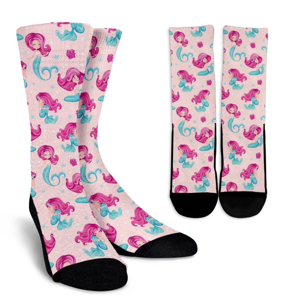 Mermaid Pink Pattern Print Unisex Crew Socks-grizzshop