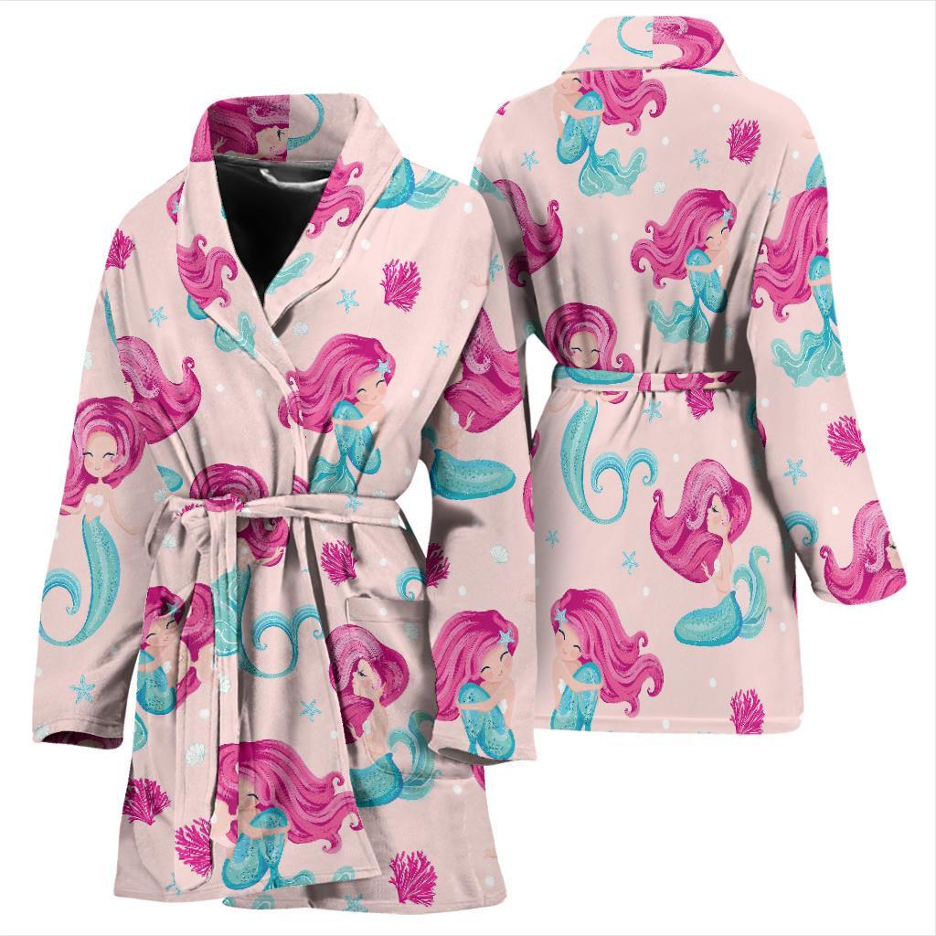 Mermaid Pink Pattern Print Women Long Robe-grizzshop