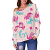 Mermaid Pink Pattern Print Women Off Shoulder Sweatshirt-grizzshop