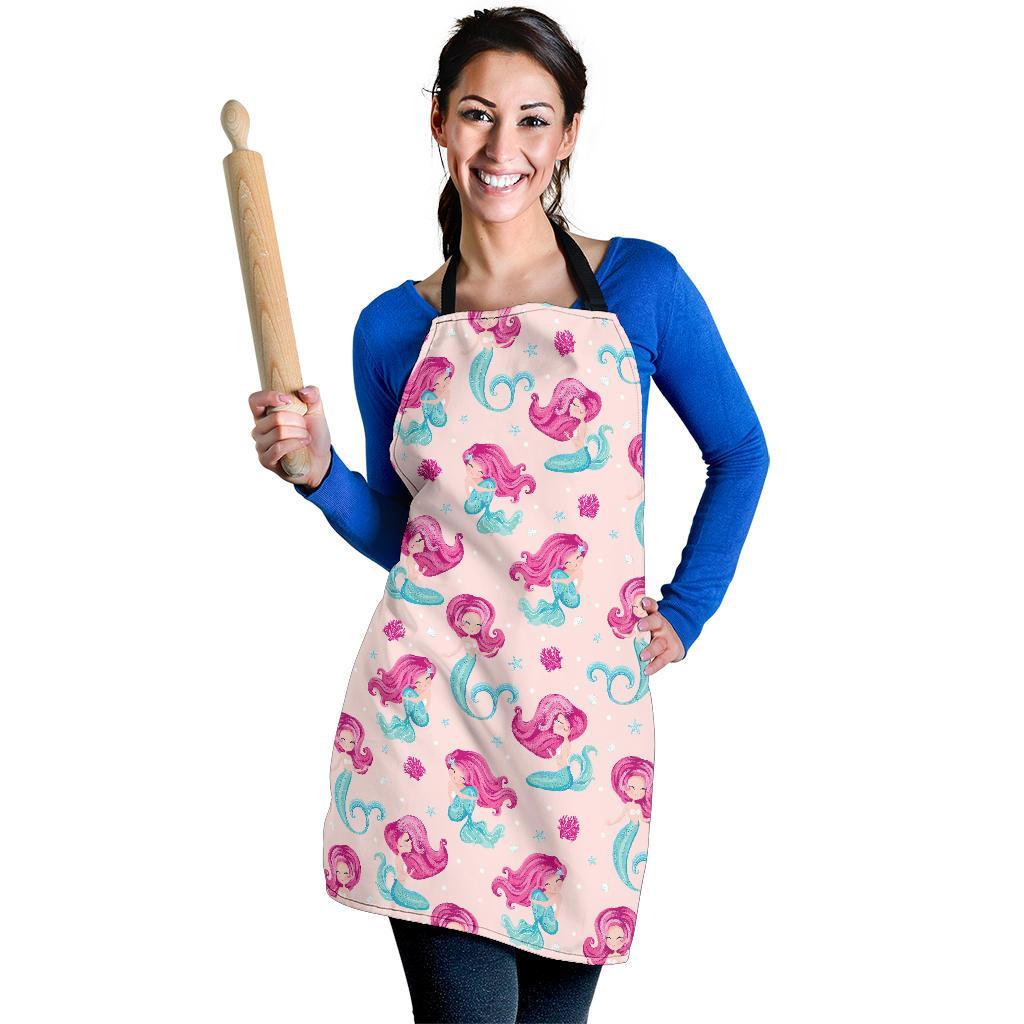 Mermaid Pink Pattern Print Women's Apron-grizzshop