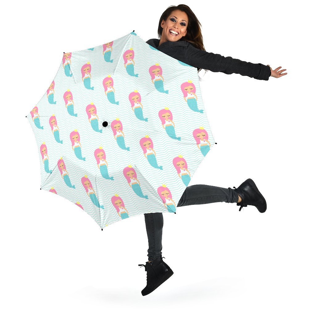 Mermaid Print Pattern Automatic Foldable Umbrella-grizzshop