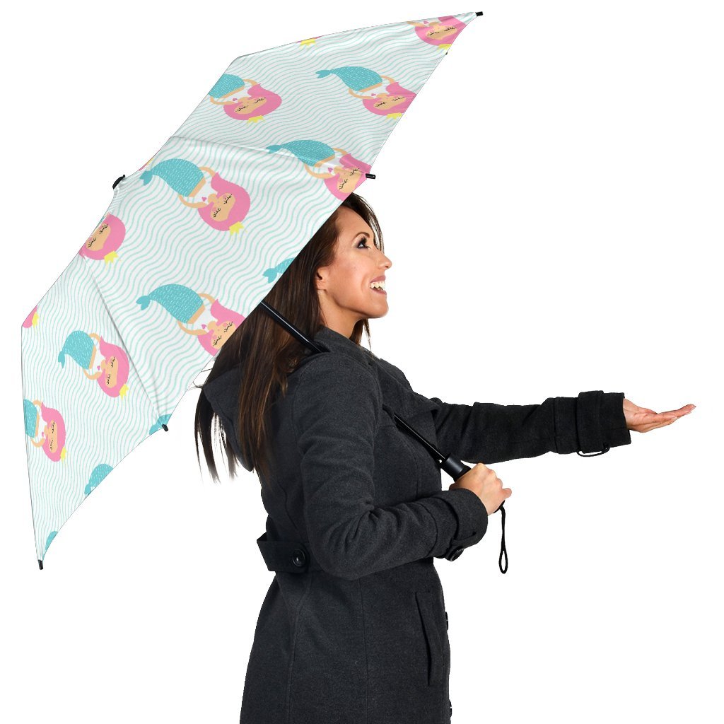 Mermaid Print Pattern Automatic Foldable Umbrella-grizzshop