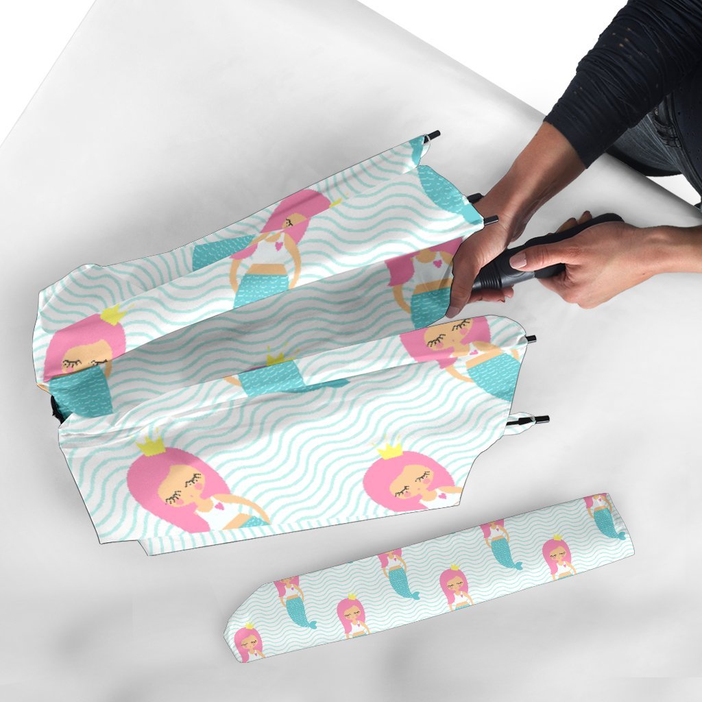 Mermaid Print Pattern Automatic Foldable Umbrella-grizzshop