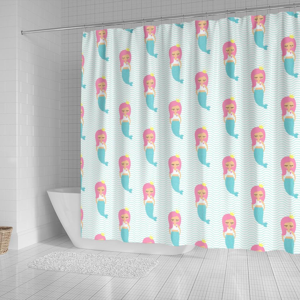 Mermaid Print Pattern Bathroom Shower Curtain-grizzshop