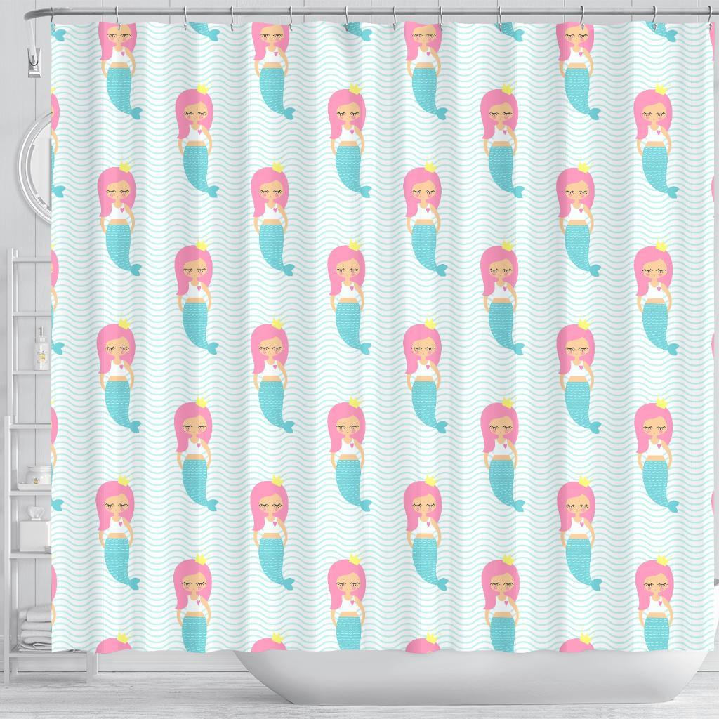 Mermaid Print Pattern Bathroom Shower Curtain-grizzshop