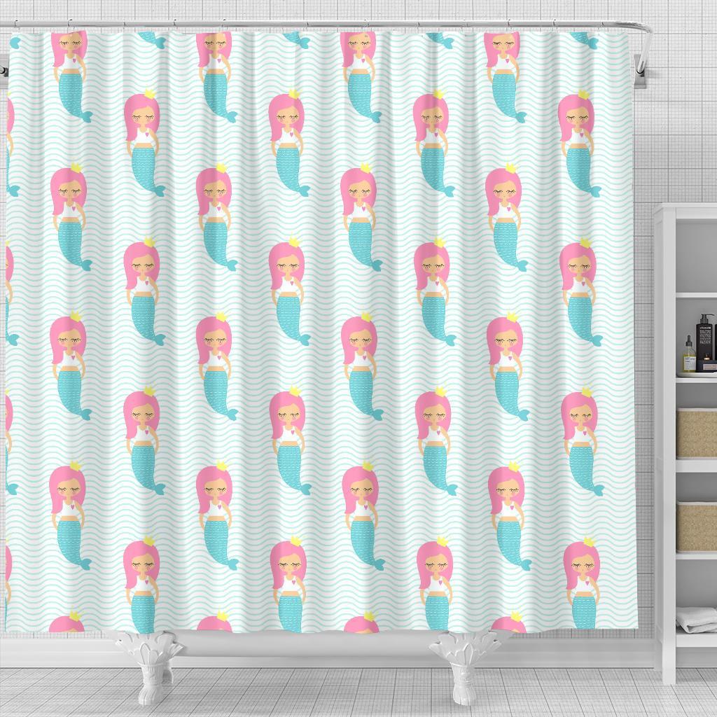 Mermaid Print Pattern Bathroom Shower Curtain-grizzshop