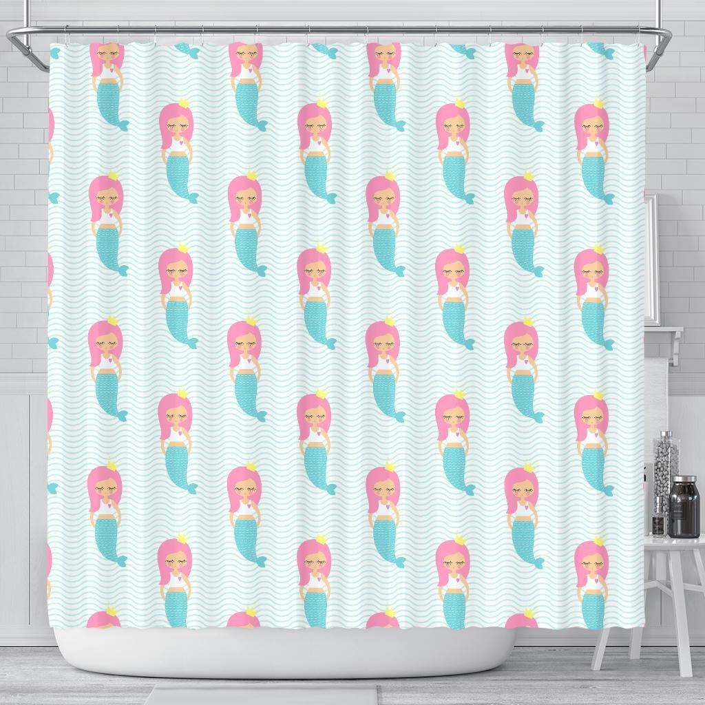 Mermaid Print Pattern Bathroom Shower Curtain-grizzshop