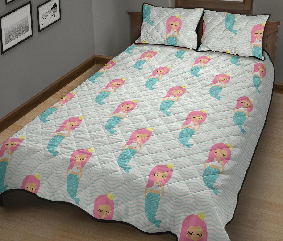 Mermaid Print Pattern Bed Set Quilt-grizzshop