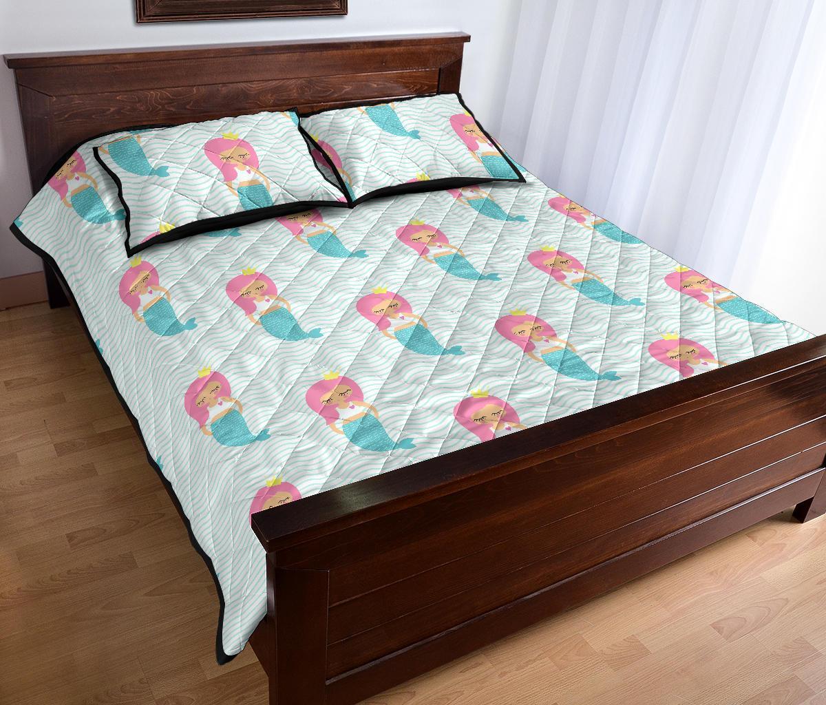 Mermaid Print Pattern Bed Set Quilt-grizzshop