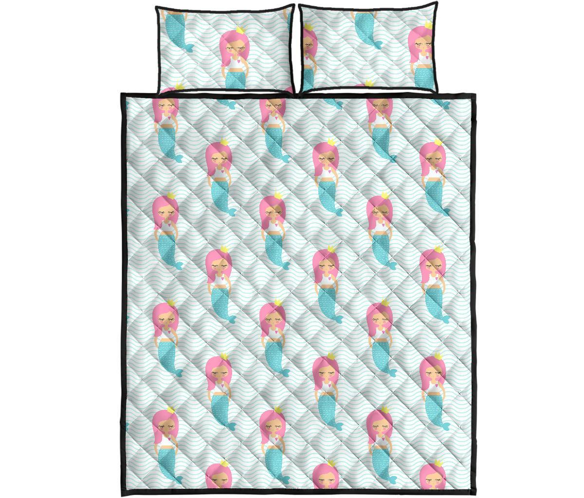 Mermaid Print Pattern Bed Set Quilt-grizzshop