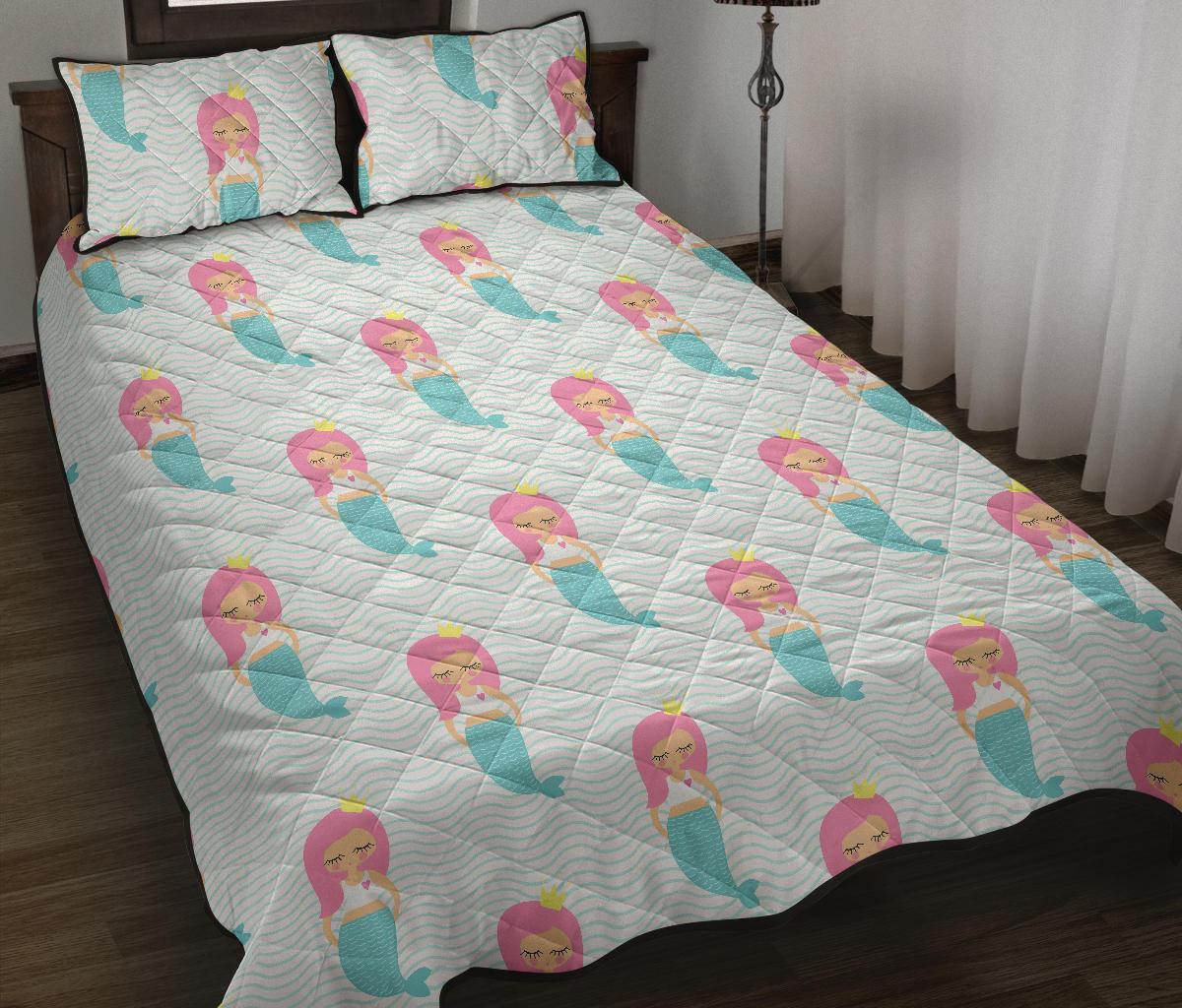 Mermaid Print Pattern Bed Set Quilt-grizzshop