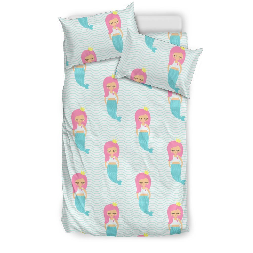 Mermaid Print Pattern Duvet Cover Bedding Set-grizzshop