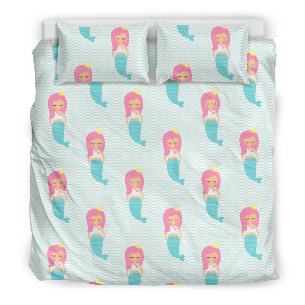 Mermaid Print Pattern Duvet Cover Bedding Set-grizzshop