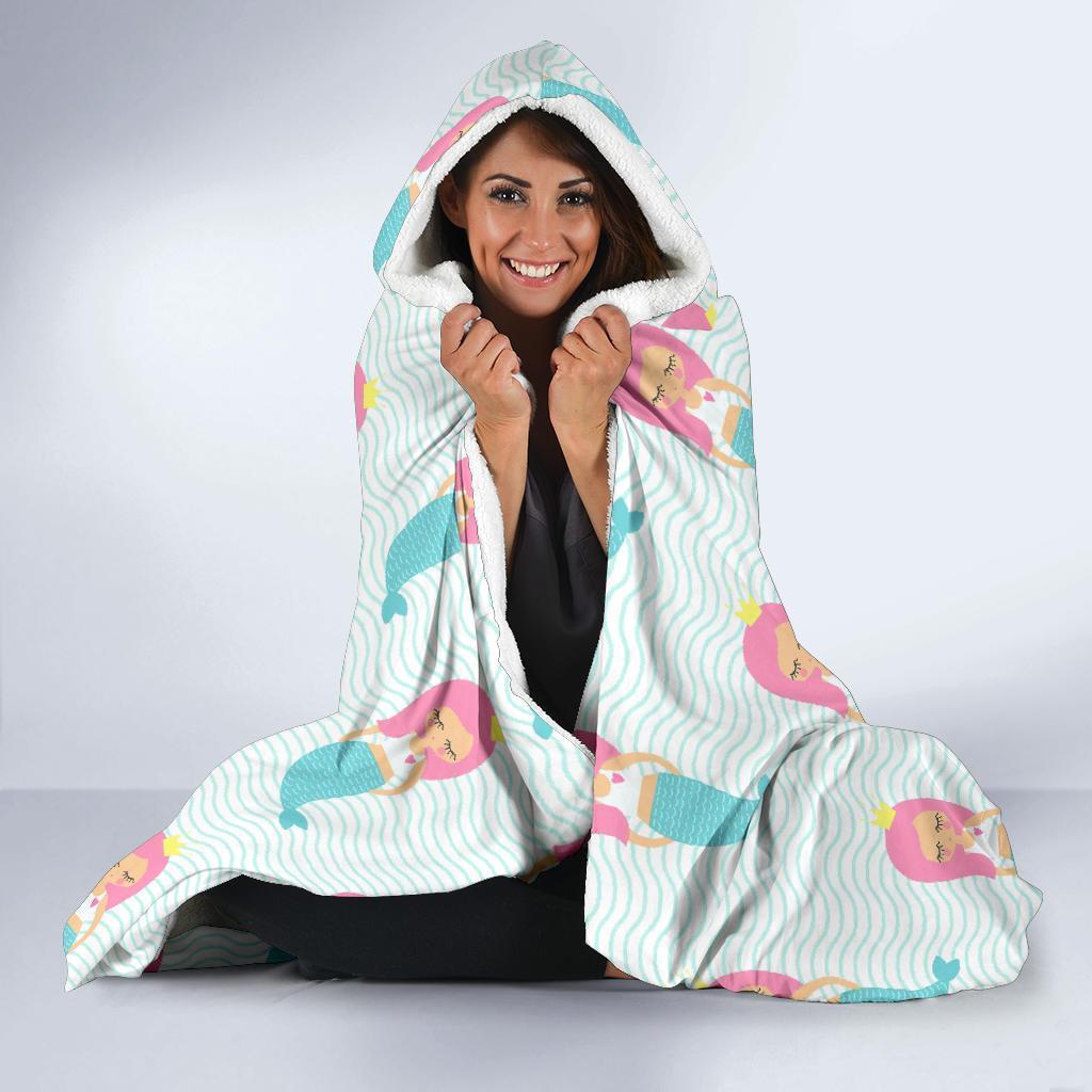 Mermaid Print Pattern Hooded Blanket-grizzshop