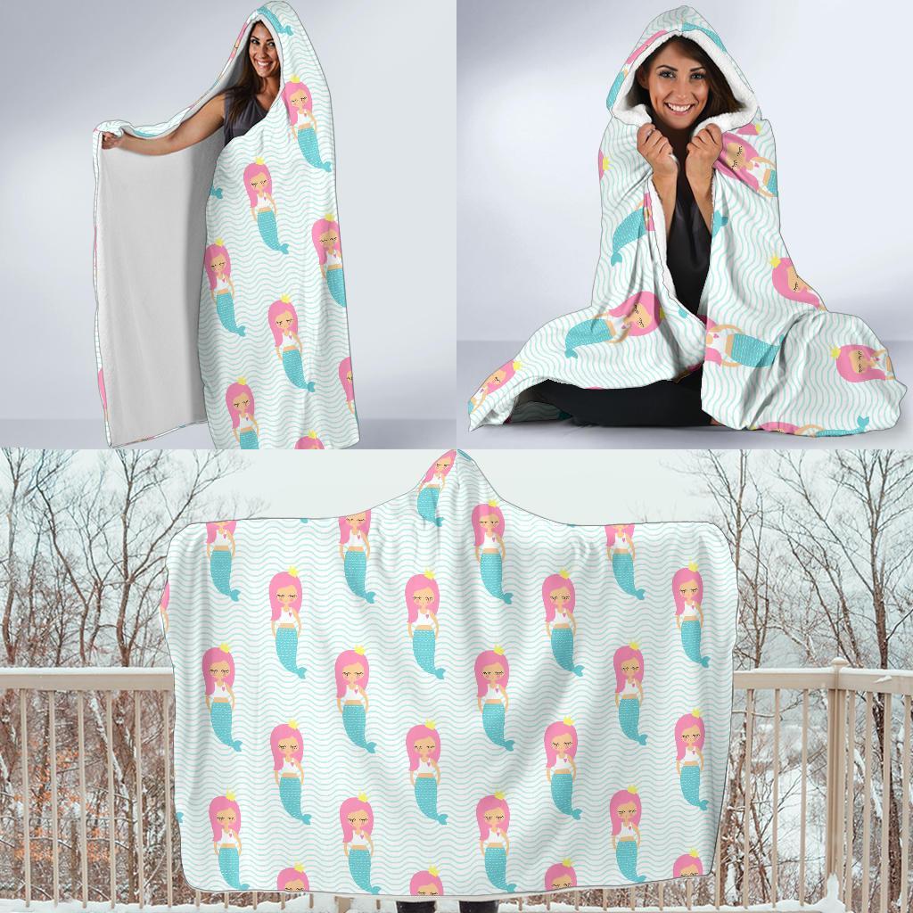 Mermaid Print Pattern Hooded Blanket-grizzshop