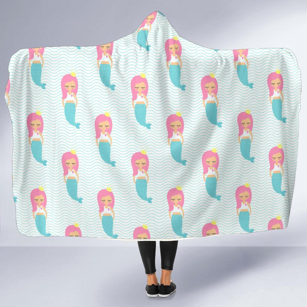 Mermaid Print Pattern Hooded Blanket-grizzshop