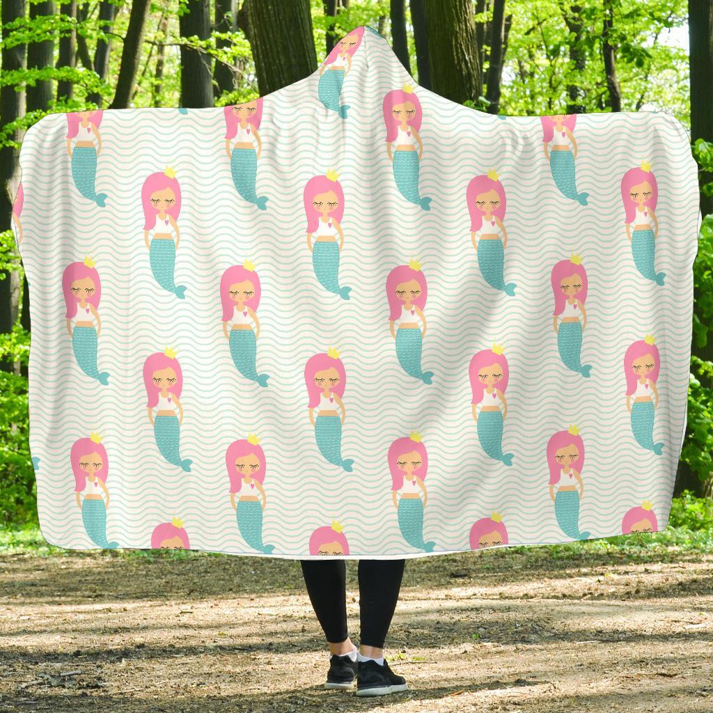 Mermaid Print Pattern Hooded Blanket-grizzshop