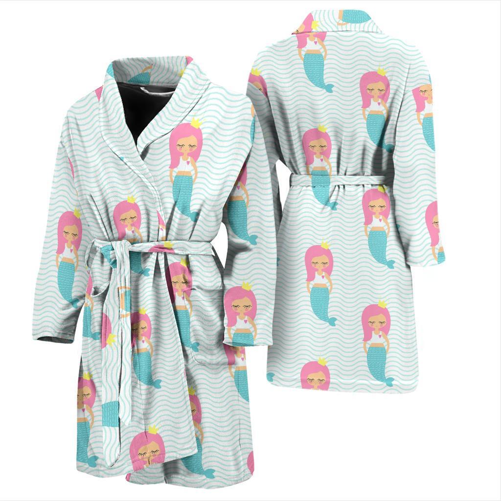 Mermaid Print Pattern Men Long Robe-grizzshop
