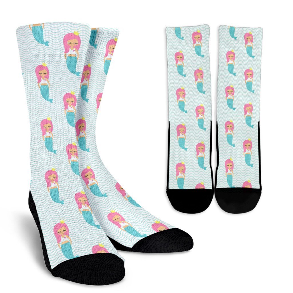 Mermaid Print Pattern Unisex Crew Socks-grizzshop