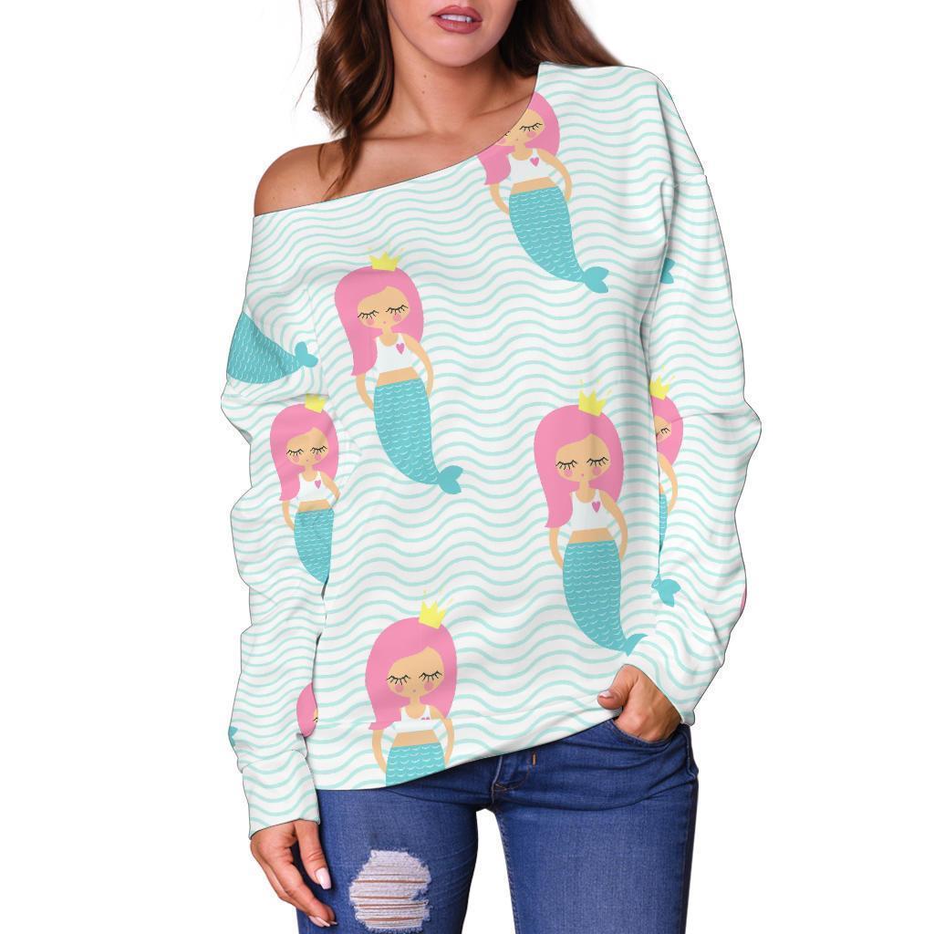 Mermaid Print Pattern Women Off Shoulder Sweatshirt-grizzshop