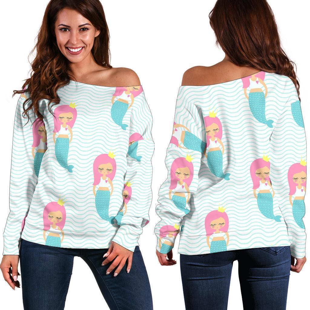 Mermaid Print Pattern Women Off Shoulder Sweatshirt-grizzshop