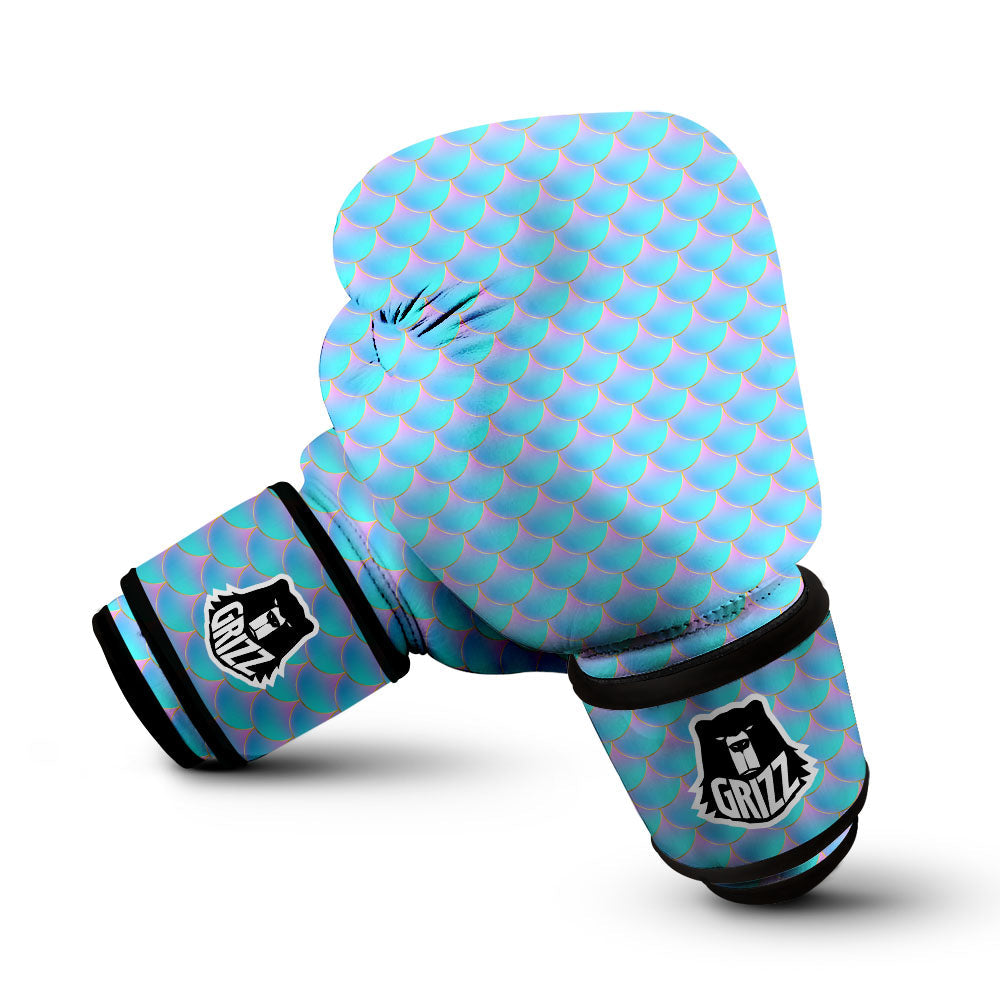 Mermaid Scales Blue Neon Print Pattern Boxing Gloves-grizzshop