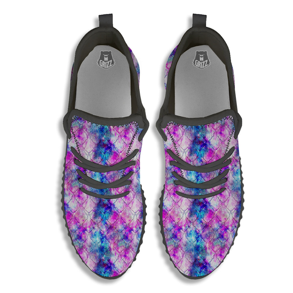 Mermaid Scales Galaxy Print Pattern Black Walking Shoes-grizzshop
