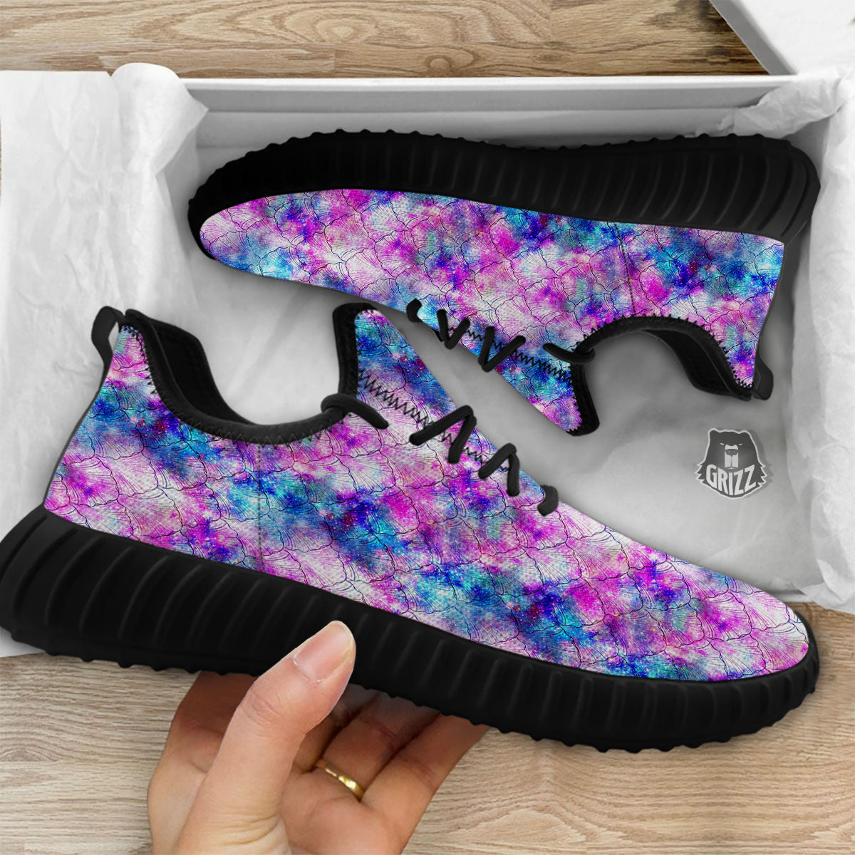 Mermaid Scales Galaxy Print Pattern Black Walking Shoes-grizzshop