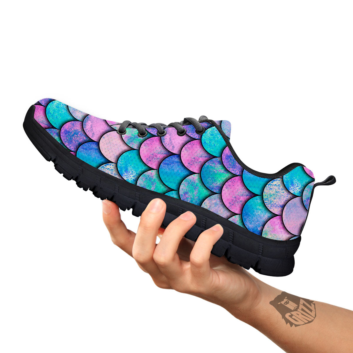 Mermaid Scales Pink And Teal Print Pattern Black Sneaker-grizzshop