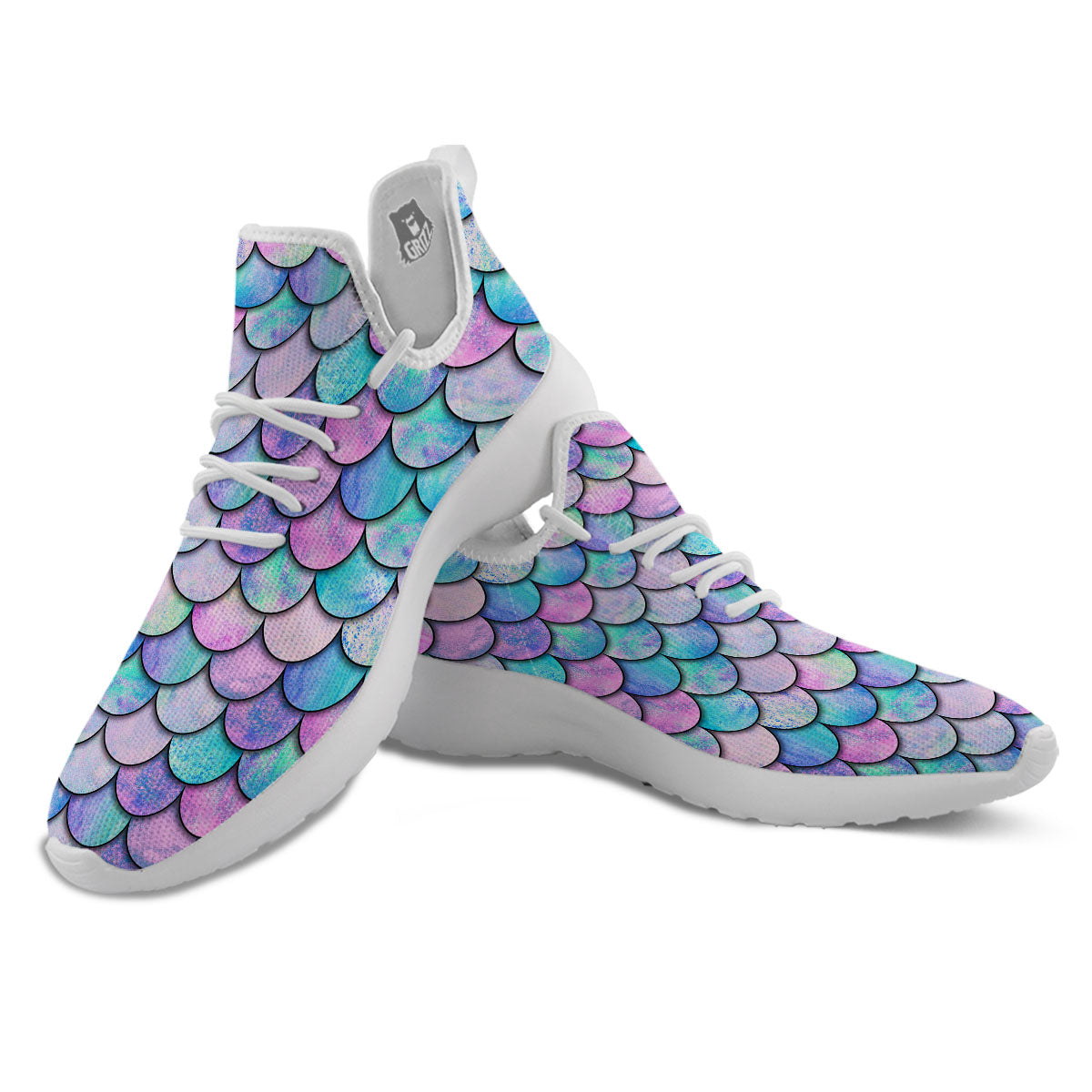 Mermaid Scales Pink And Teal Print Pattern White Athletic Shoes-grizzshop