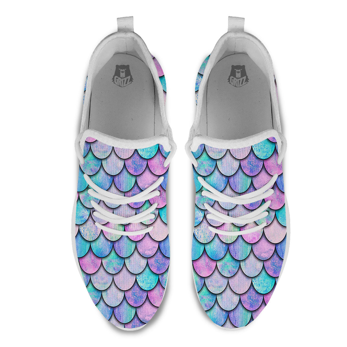 Mermaid Scales Pink And Teal Print Pattern White Athletic Shoes-grizzshop