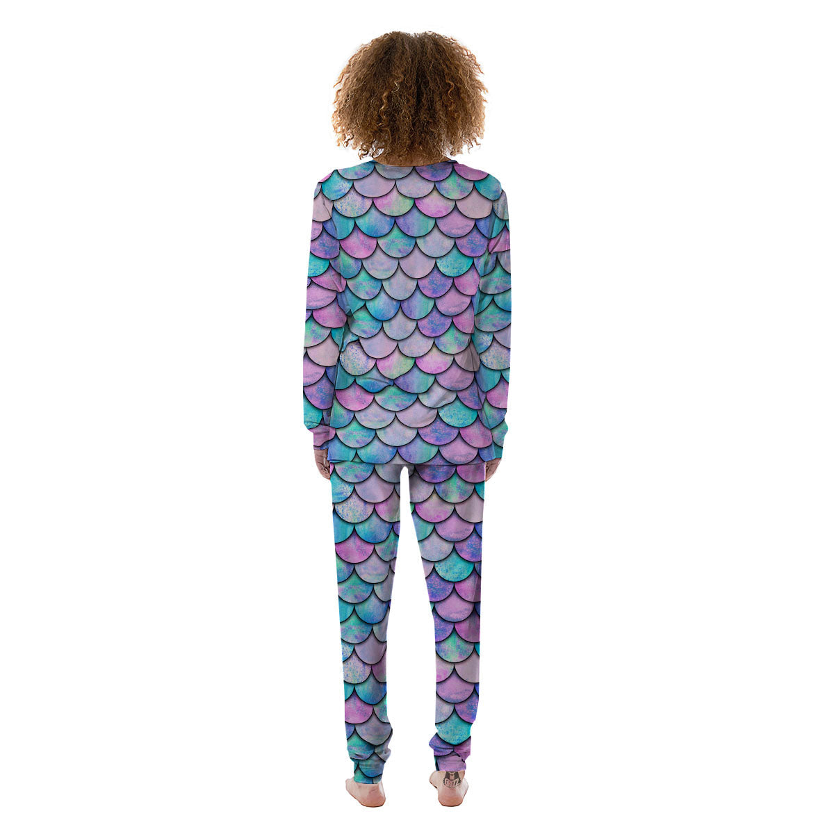 Mermaid Scales Pink And Teal Print Pattern Women's Pajamas-grizzshop